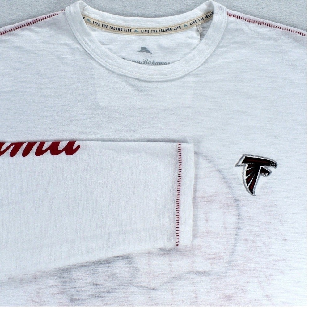 Tommy Bahama Atlanta Falcons NFL Slub Cotton Long Sleeve Shirt White Mens L